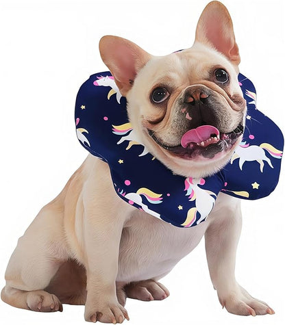 PetWarm Recovery Collar for Dogs, Dog Recovery Collar, Lightweight Pet Neck Protector with Memory Foam Padding, Gentle No-Lick Flower Design for Calm Rest and Travel, Unicorn Print, Blue, S