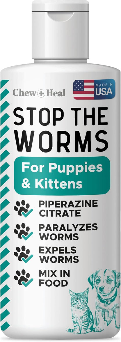 Dog and Cat Dewormer - 12 oz Wormer Liquid to Paralyze and Expel Roundworms - Kitten and Puppy Dewormer