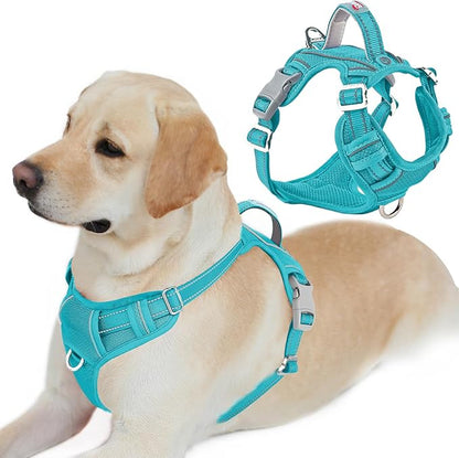 BARKBAY Dog Harness No Pull with ID Tag Pocket - Heavy Duty, Reflective, Easy Control for Large Dogs(Ocean Blue,L)