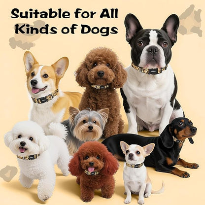 Kazazoo Dog Collar Cute and Soft Nylon Puppy Collar for Boy and Girl, Adjustable Dog Collars for Small Medium Dogs, Brown Leopard-S