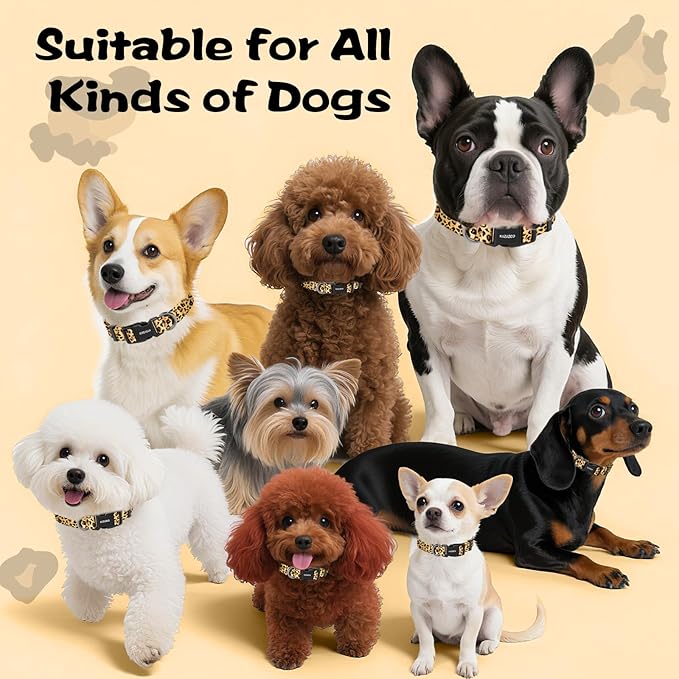 Kazazoo Dog Collar Cute and Soft Nylon Puppy Collar for Boy and Girl, Adjustable Dog Collars for Medium Large Dogs, Brown Leopard-L
