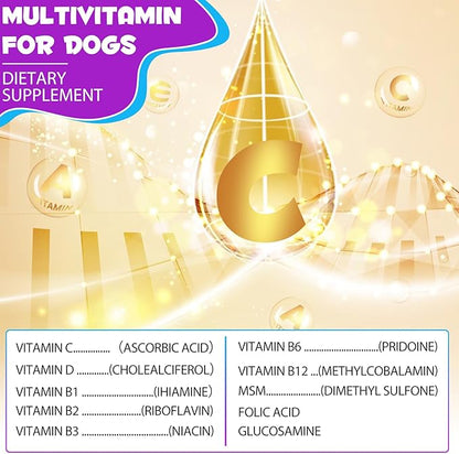Dog Multivitamin,15 in 1 Dog Multivitamin Liquid Drops Supplements, Dog Vitamins for Heart Health, Bones, Joint, Skin & Coat, Bladder, Immune System Support 60ml