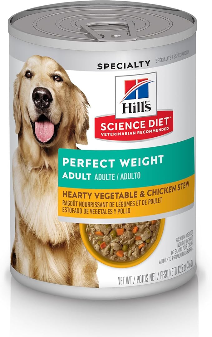 Hill's Science Diet Adult Perfect Weight Wet Dog Food, Hearty Vegetable & Chicken Stew in Gravy, 12.5 oz. Cans, 12-Pack
