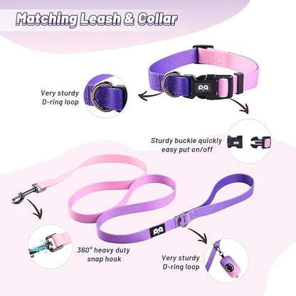 Dog Harness Collar Leash Combo,No Pull Adjustable Vest Cute for Small Puppy Medium Girl/Boy Pets with Poop Bag Holder(XSmall,Purple)