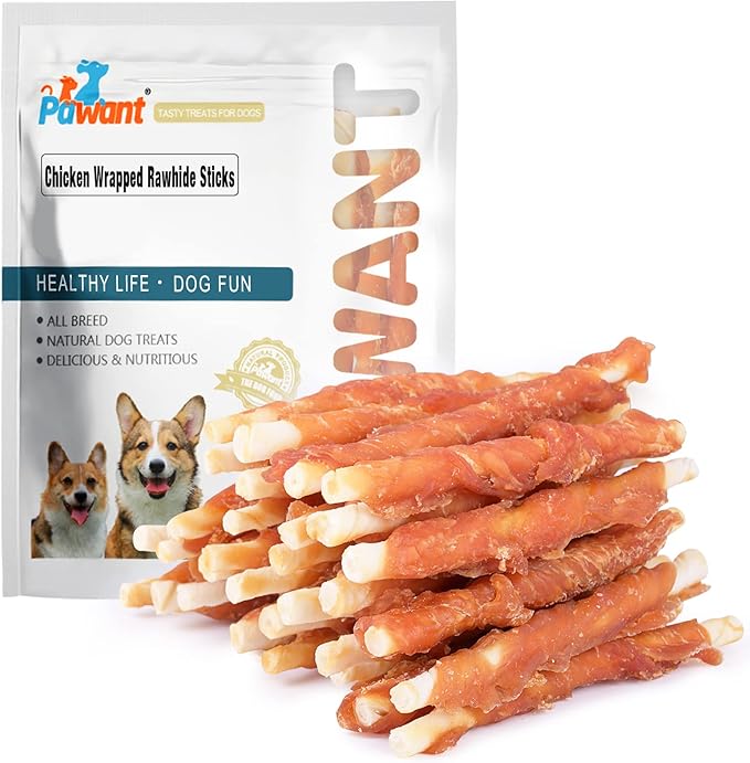 Puppy Training Snacks Dog Chews Treats Chicken Wrapped White Rawhide Sticks 1lb