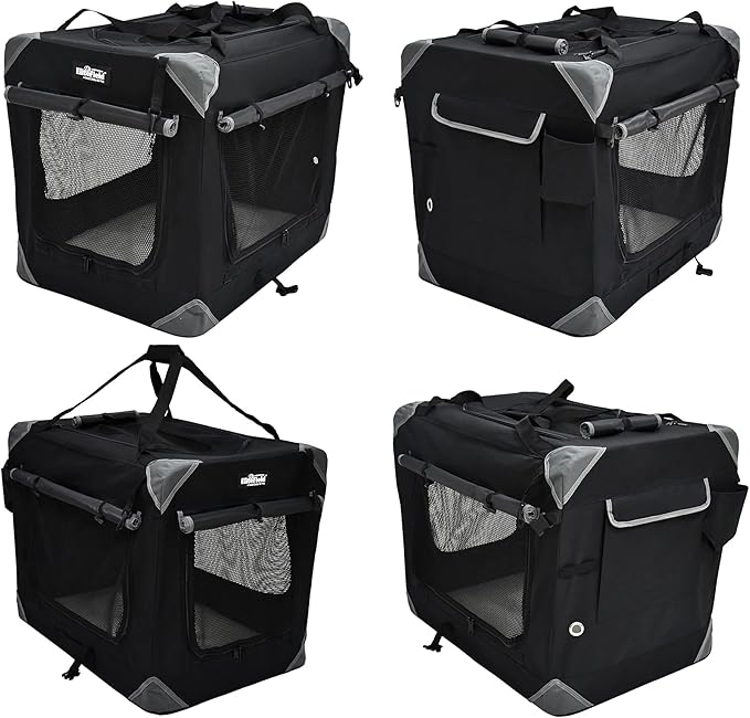 EliteField 4-Door Folding Soft Dog Crate with Curtains, Carrying Bag and Fleece Bed (2 Year Warranty), Indoor & Outdoor Pet Home (20" L x 14" W x 14" H, Black+4 Door Curtains)