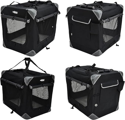 EliteField 4-Door Folding Soft Dog Crate with Curtains, Carrying Bag and Fleece Bed (2 Year Warranty), Indoor & Outdoor Pet Home (20" L x 14" W x 14" H, Black+4 Door Curtains)