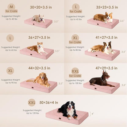 EHEYCIGA Orthopedic Dog Beds for Large Dogs with Removable Washable Cover, Pink, 36x27