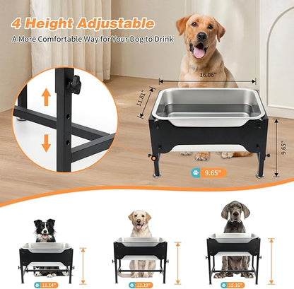 4 Gallons Elevated Large Dog Water Bowl, 4 Height Adjustable Stainless Steel Raised Dog Bowls with Stand, Indoor Outdoor Pet Water Bowl Relief Joint Pressure Pet Dishes for Dogs Easy Clean