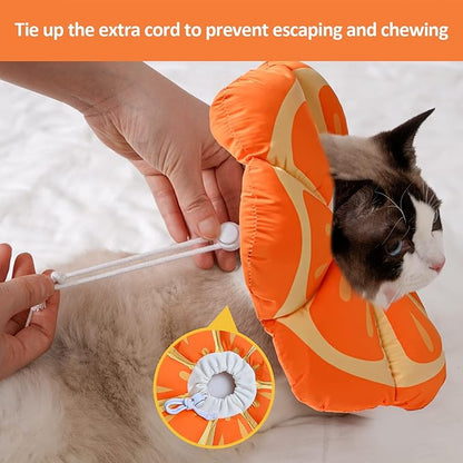 Avont Cat Cone Collar Soft, Adjustable Recovery E Collar Alternative for Cats Kittens Puppies, Elizabethan Neck Cone of Shame to Prevent Licking Biting After Surgery Protect Wounds -Tangerine(M)