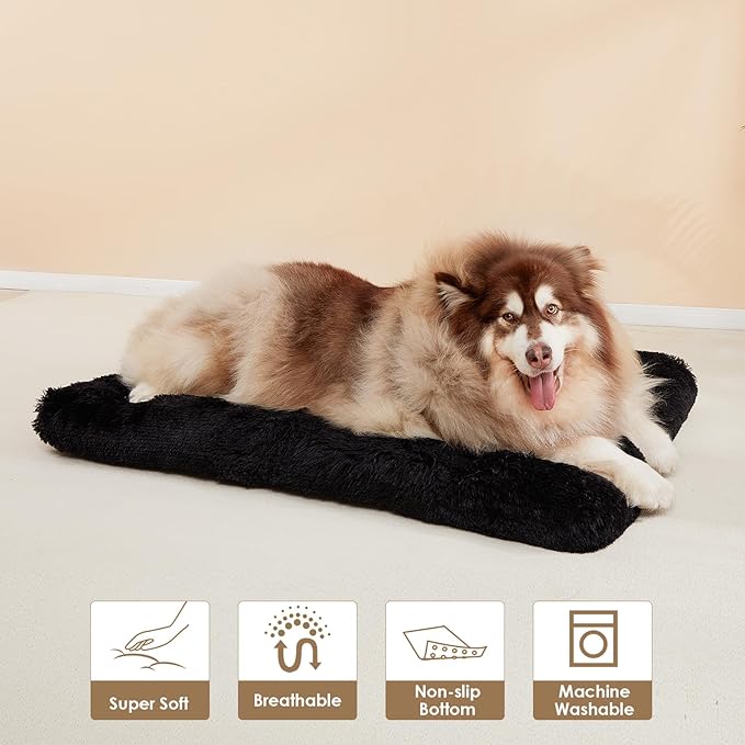 EHEYCIGA Fluffy Dog Crate Bed for Extra Large Dogs, Plush Faux Fur XLP Pad, Calming Anti Anxiety XL Plus Bed for Crate, Washable Soft Warm Dog Mat with Non-Slip Bottom, Black
