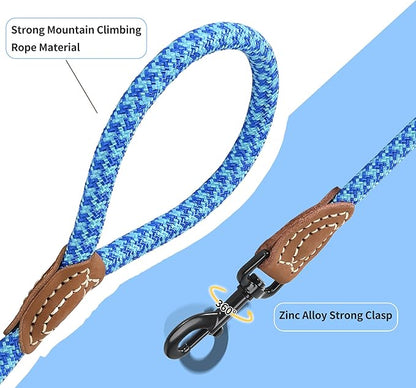 Mile High Life | Mountain Climbing Dog Rope Leash with Heavy Duty Metal Sturdy Clasp | Genuine Leather Tailored Connection with Strong Stitches (Sky Blue Hot Blue, 60 Inch (Pack of 1))