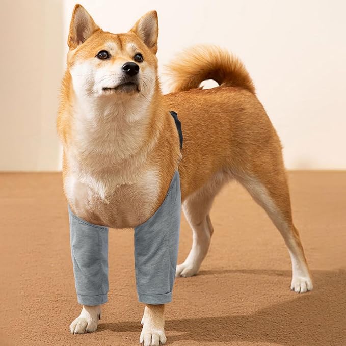 ROZKITCH Dog Surgery Leg Sleeve for Front Legs, Adjustable Pet Prevent Licking Wound Elbow Knee Protector, Dog Leg Sleeve to Stop Licking Cone Collar Alternative for Sprain ACL CCL Arthritis Grey 2XL