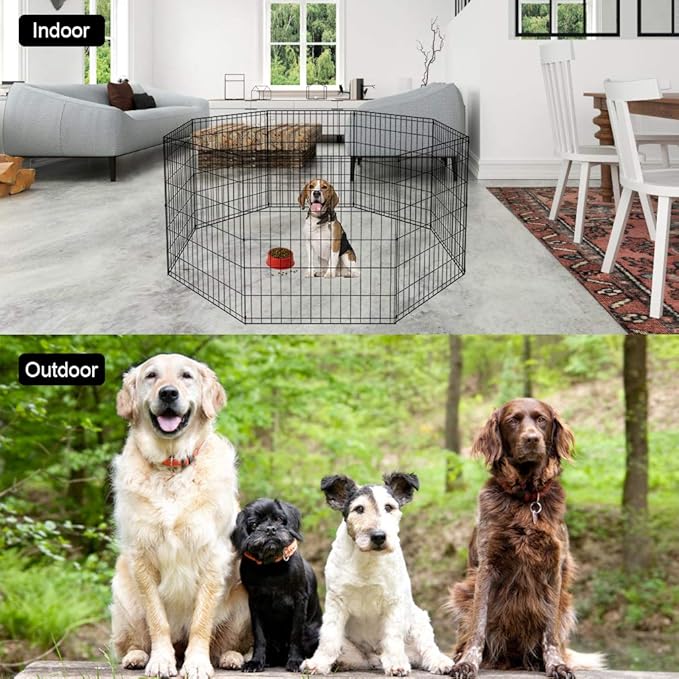 BestPet | Foldable Dog Playpen | 30 Inch, 8 Panels | Metal Pet Exercise Pen | Indoor Outdoor Portable Dog Fence with Door | Removable, Rust-Resistant Secure Pet Kennel | Easy to Assemble