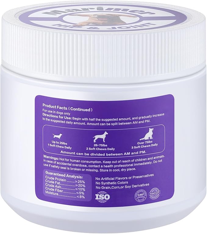 MARIMER Hip & Joint Chews for Dogs – Glucosamine, MSM, Chondroitin, Turmeric & Omega-3 – Mobility Chews for Dogs with Green Lipped Mussel & Eggshell Membrane – Chicken Flavor – 100 Soft Chews