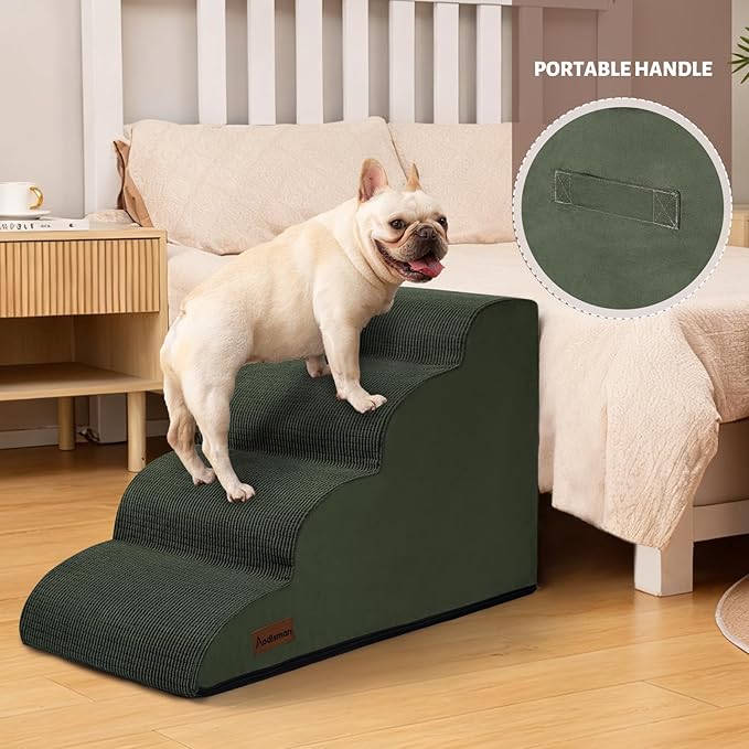 Aodisman Dog Steps for Bed, 4-Step Dog Stairs Ramp for Small Dogs and Cats, Indoor Non-Slip Pet Stairs Suitable for Older, Short-Legged, and Puppy Dogs to Climb Onto High Beds and Couch, 17.4" H,Green