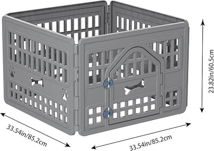 4-Panel Dog Pen Indoor Resin Dog Crate Easy Assemble, Fold It Down, for Dogs Indoor Small, Portable Dog House for Puppies