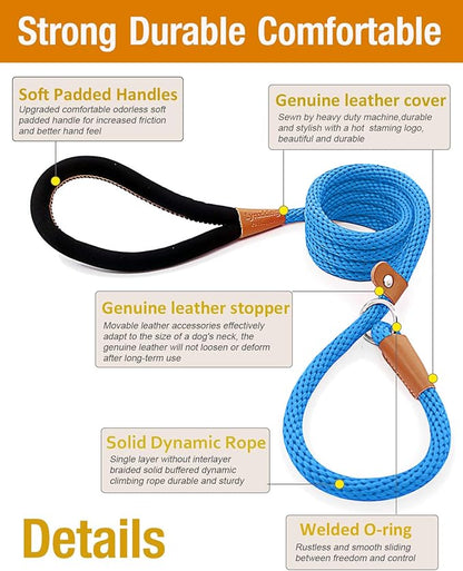 lynxking 8 FT Dog Leash Slip Lead 2 Pack Strong Heavy Duty Braided Dog Training Leash No Pull Training Lead Leashes for Medium Large and Small Dogs