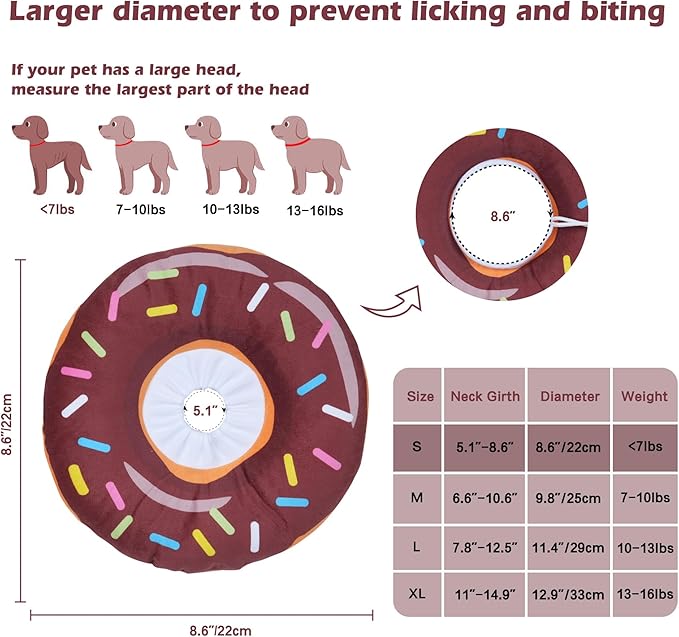 Comfortable Adjustable Soft Dog Cone for Recovery, Washable Elizabethan Collar for Dogs and Cats, Stops Licking Wounds (Donut Brown, S)