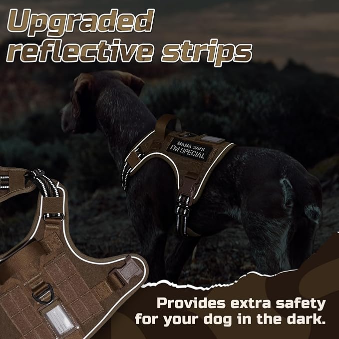 rabbitgoo Tactical Dog Harness for Small Dogs, No Pull Military Service Vest with Handle & Molle, Easy Control for Training Walking, Adjustable Reflective Straps, Brown, S