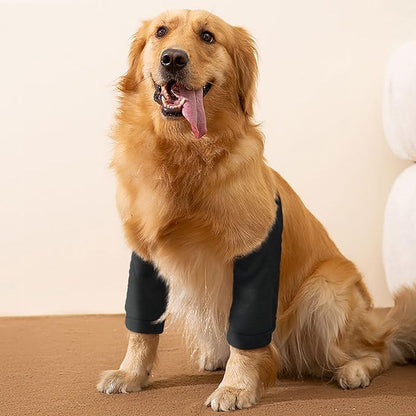 ROZKITCH Dog Surgery Leg Sleeve for Front Legs, Pet Prevent Licking Scratching Wound Elbow Knee Protector, Dog Leg Sleeve to Stop Licking Cone Collar Alternative for Sprain ACL CCL Arthritis Black 3XL