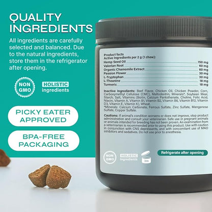 Dog Calming Chews with Hemp - 17,810 mg Hemp Oil per Pack - Soft Calming Chews for Dogs with Melatonin - Relaxation Support for Travel, Grooming, Separation, Thunder, Fireworks - 130 Beef Bites
