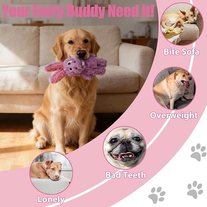 Donkey Squeaky Dog Toys to Keep Them Busy, Stuffed Plush Girl Dog Toy Birthday Gift Crinkle Pet Puppy Tug Toy for Small Medium Large Dogs (Purple)