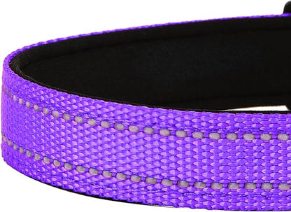 Reflective Dog Collar, Adjustable Soft Neoprene Padded Nylon Pet Collars with Buckle for Small Dogs, Purple,S