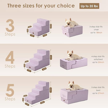 EHEYCIGA Dog Stairs for High Bed 22.5" H, 5-Step Dog Steps for Bed, Pet Steps for Small Dogs and Cats, Non-Slip Balanced Pet Ramp Indoor, Lilac
