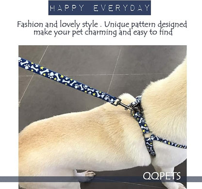 QQPETS Dog Harness Leash Set Adjustable Heavy Duty No Pull Halter Harnesses for Small Medium Large Breed Dogs Back Clip Anti-Twist Perfect for Walking (L(23"-32" Chest Girth), Bone)