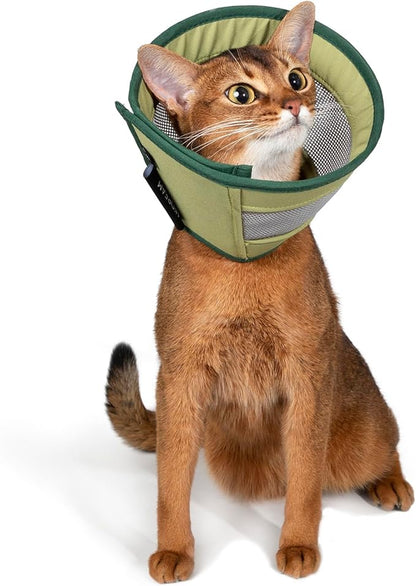 Breathable Soft Dog Recovery Cone Collar After Surgery, Adjustable Lightweight Elizabethan Collar with Air Mesh for Cats, Protective Collar to Stop Licking for Puppy, Green, L
