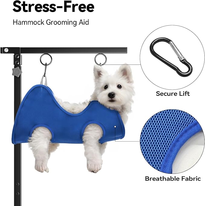 Foldable Dog Grooming Arm with Clamp: Adjustable Height 26"-40", Dog Grooming Table Arm with Hammock and No-Sit Holder, Grooming Restraint for Small Medium Dogs at Home or Salon