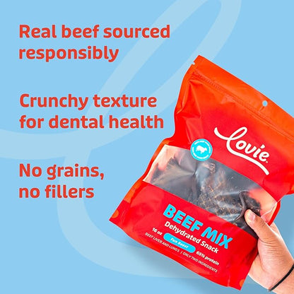 Lovie Beef Liver and Lung Dog Treats - Dehydrated Air Dried Soft Bites, High Protein, Two Ingredients, All Natural, 16 oz.