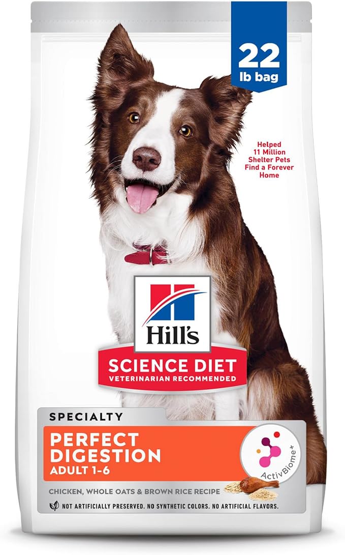 Hill's Science Diet Adult 1-6 Perfect Digestion Dry Dog Food, Chicken, Brown Rice, & Whole Oats, 22 lb. Bag