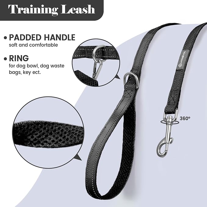 Reflective Dog Collar Leash Set, Adjustable Soft Dog Collar Leash with Poop Bag Holder Dispenser for Small Medium Large Dogs, Multiple Color Available, Black, Small