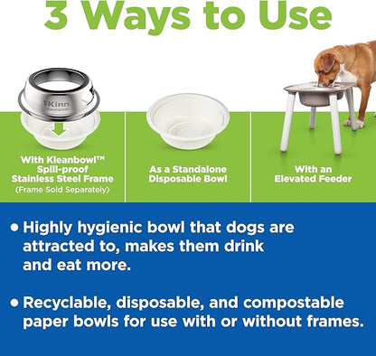 Kinn Kleanbowl Pet Bowl Stainless Steel Frame with Compostable Refills, 24 oz (Pack of 2) – Spill-Proof Stable Disposable Pet Bowls for Easy Cleaning and Healthy Pets, No Plastic