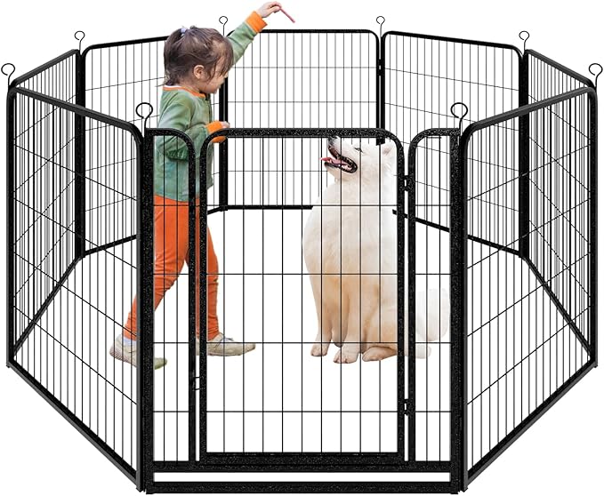 Kfvigoho Dog Playpen Outdoor Extra Wide 8 Piece Panels Heavy Duty Dog Fence 40" Height Anti-Rust with Doors Portable for RV Camping Yard, Total 21FT, 35 Sq.ft, Snowy Black