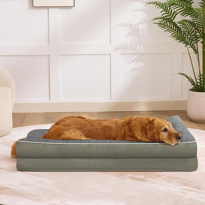 Dog Bed Large Sized Dogs, XXL Orthopedic Dog Bed for Large Dogs, Waterproof Pet Bed with Washable Removable Cover, L-Shaped Pet Couch with Portable Handle 48"x35"x7.5", Olive Green