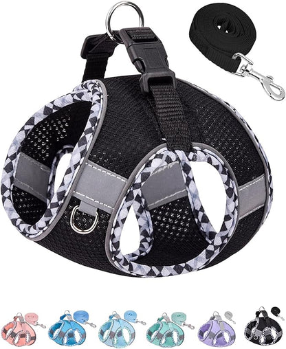 Petank Dog Harness for Small Medium Dogs No Pull, Puppy Harness and Leash Set,Step in Dog Harness for Walking, Running, Training, Small Dog Vest(Black, XXS)