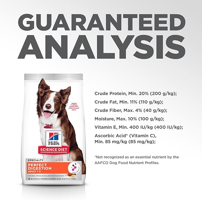 Hill's Science Diet Adult 1-6 Perfect Digestion Dry Dog Food, Chicken, Brown Rice, & Whole Oats, 12 lb. Bag