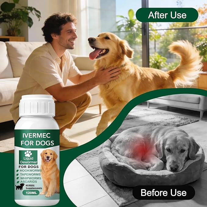 lvermect Dewormer Liquid for Dogs, Broad Spectrum for All Wormer, Pin Worms, Hookworms, Lung Worms, Round Worms