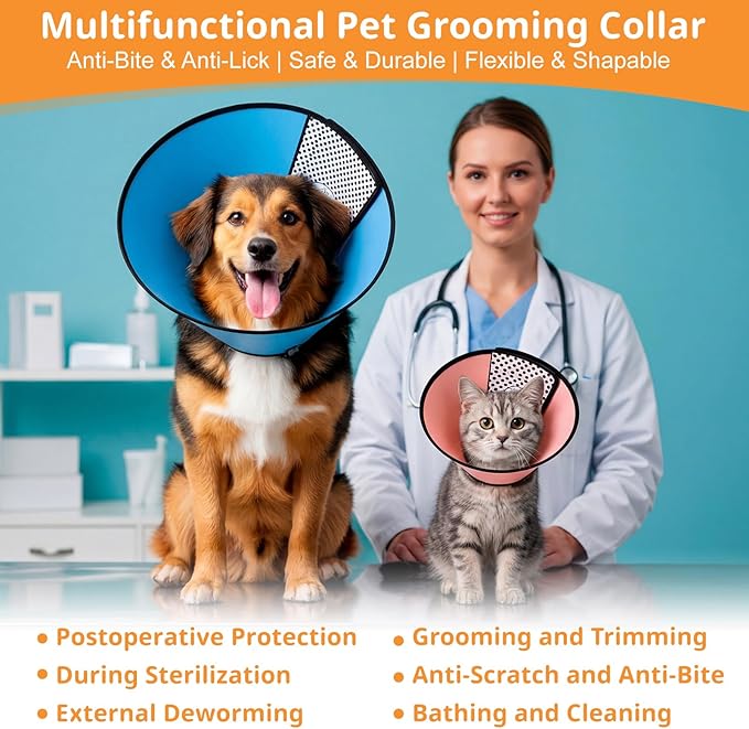 Paterr 9 Pcs Soft Dog Cone Collar Adjustable Protective for Pet Flexible Plastic Cone for Dog After Surgery Recovery E Collar for Wound Healing Small Medium Large(Colorful)
