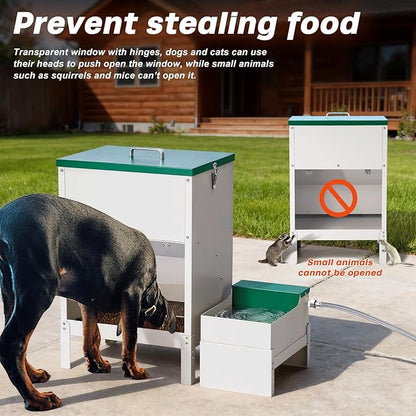 38L Automatic Dog Feeder and 6L Water Bowl Dispenser,Auto Dog Waterer Large Capacity Metal Gravity Dry Food Feeder with 3.94" Stand Outdoor Station for Large Breed Big Dogs Cat Pet