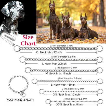 Chain Collar for Dogs, Metal Slip Link Heavy Duty Dog Martingale Collar Training Puppy Collars for Small Medium Large Big XL Breed Dogs, Silver M