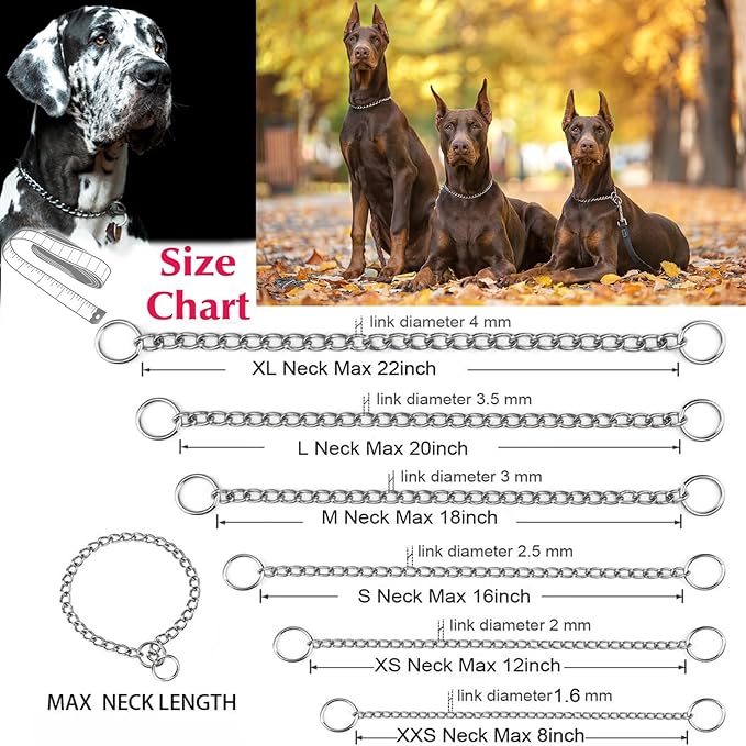 Chain Dog Collar, Metal Slip Link Heavy Duty XL Collar Training Collars for Large XL Dogs, Silver XL