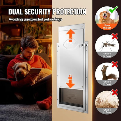 VEVOR Pet Door for Interior and Exterior Doors, Aluminum Frame, Metal Closing Panel and Lock, Strong and Durable Dog Door, Pet Door Suitable for Large Dogs (White-Large)