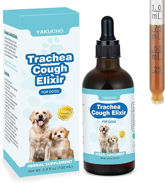 Yakucho Collapsed Trachea Treatment Liquid for Dog, 3.4 FL OZ Trachea Cough Elixir, Herbal Throat & Airway Comfort Formula for Dogs, Daily Respiratory Wellness Support, Easy to Administer