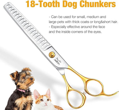 JASON Dog Grooming Chunkers Shears - Dogs Cats Grooming Texturizing Blending Thinning Scissor Pets Trimming Kit Sharp Gold Shear for Right Handed Groomers Christmas Gift 7"