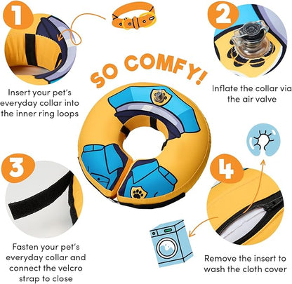 BENCMATE Inflatable Dog Cone Collar Alternative, Soft Dog Cone for Small Medium Large Dogs and Cats, Neck Recovery ECollar Donut Collar After Surgery (Medium, Police Officer)