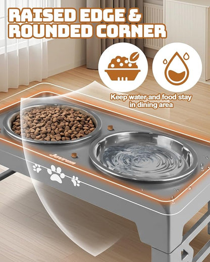 Jovrun Elevated Dog Bowls for Small Dogs and Cats, Non-Slip Cat Bowls with 2 Thick 5.5" Stainless Steel Dishes, Dog Feeder 2 Heights Adjustable to 2.6"-5.3"